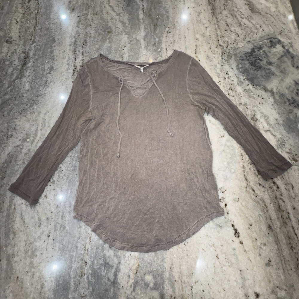 BKE Women's Medium Henley Top 3/4‎ Sleeve Brown Lightweight Rocker Y2K